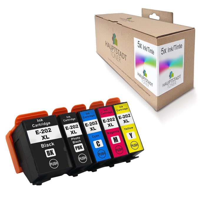 5x kompatible Tintenpatrone für Epson 202 (BK, PK, C, M, Y) (Kiwi)