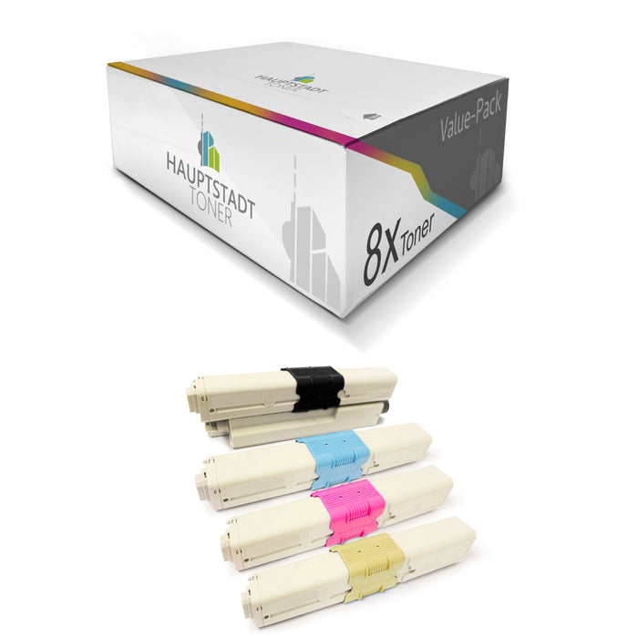 Toner 8x Tonerpatrone kompatibel für OKI MC332 MC342 ersetzt Schwarz Blau Rot Gelb